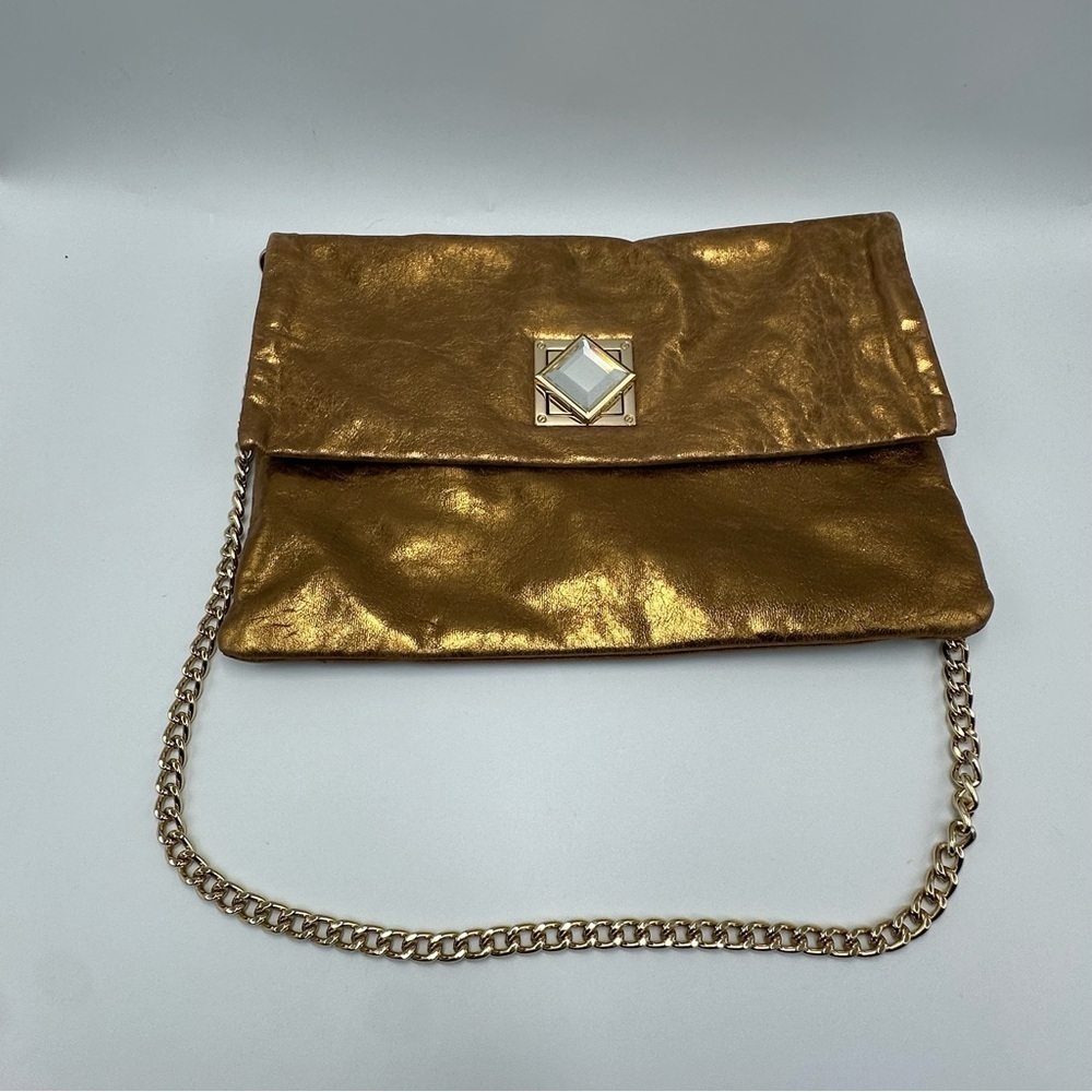 Michael Kors Evening Sholder Bag Clutch Metallic Gold Silver Chain Strap